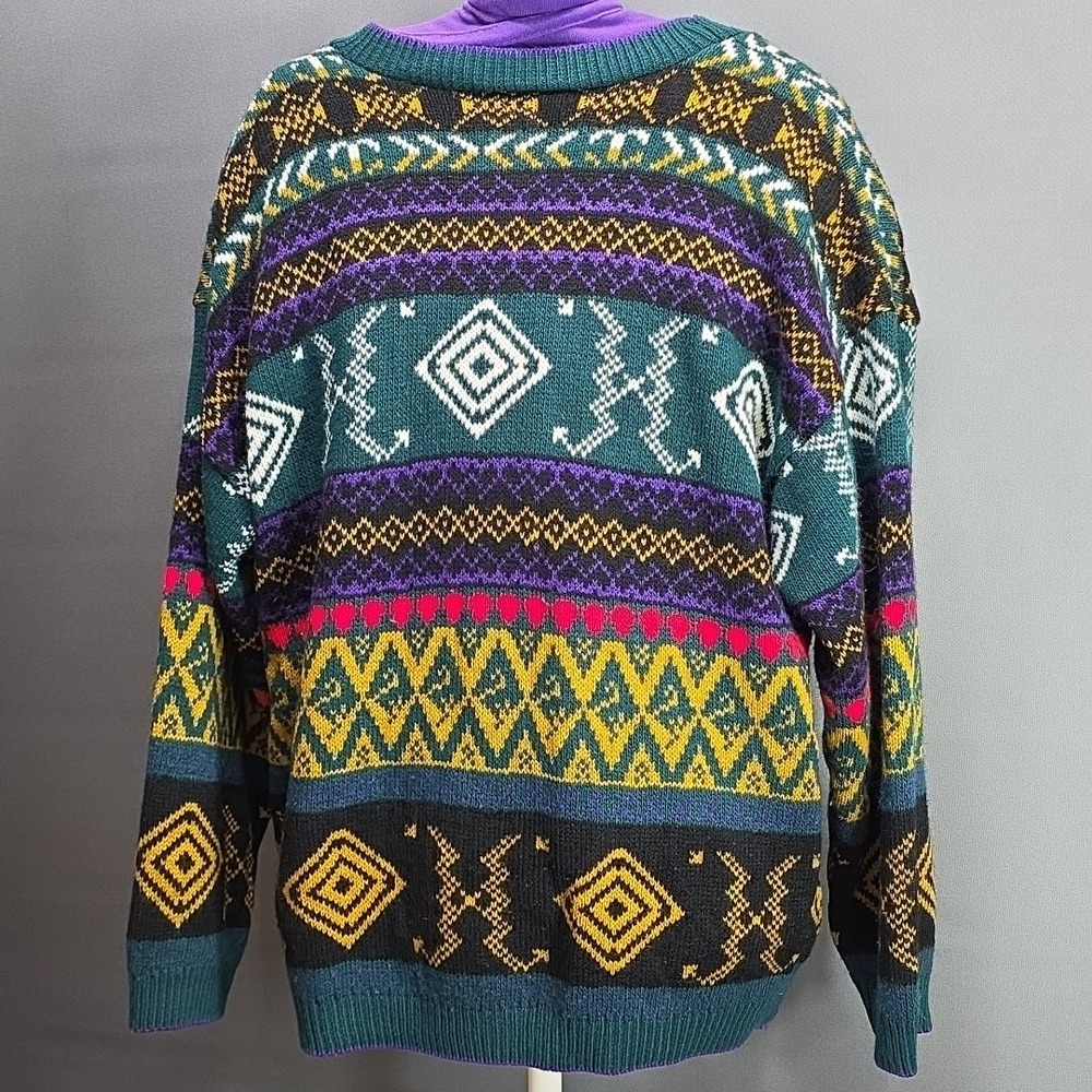 Vintage Woolrich Sweater Women's Size Large Colorful Geometric Knit Green Purple - Picture 3 of 9